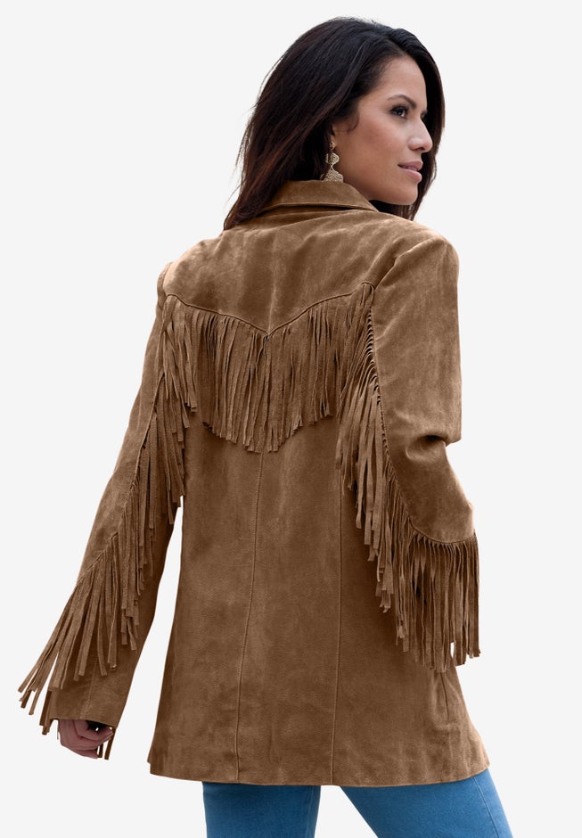 Plus Size Fringe Suede Jacket image number 1