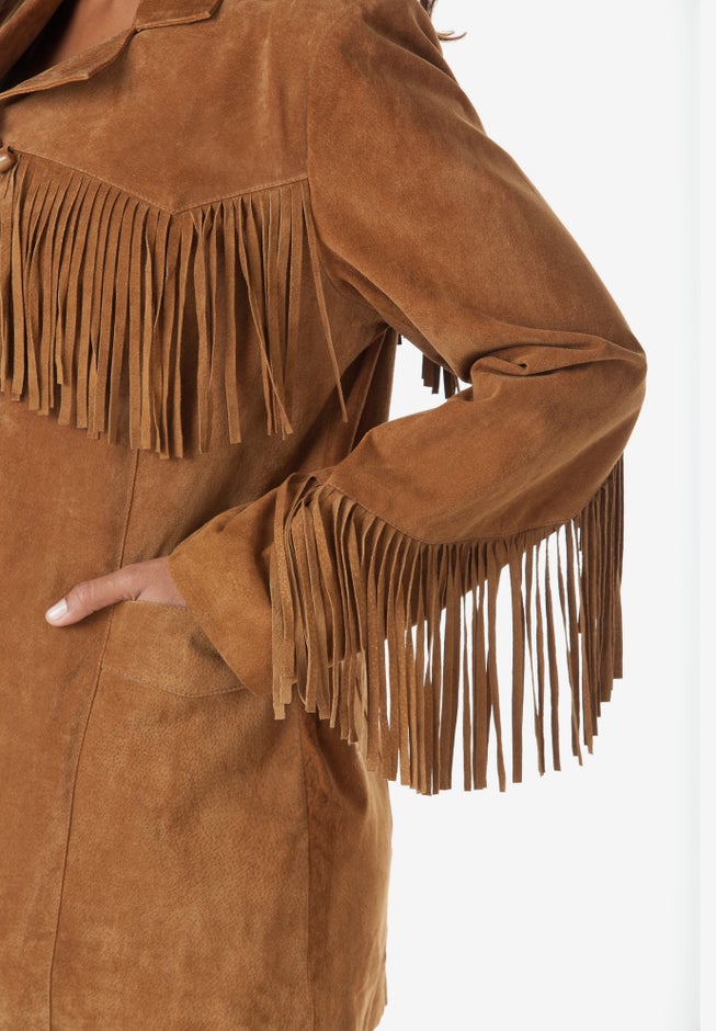 Plus Size Fringe Suede Jacket image number 3