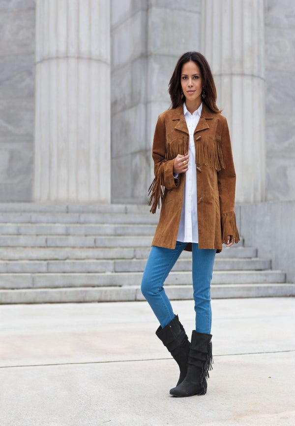 Plus Size Fringe Suede Jacket image number 4