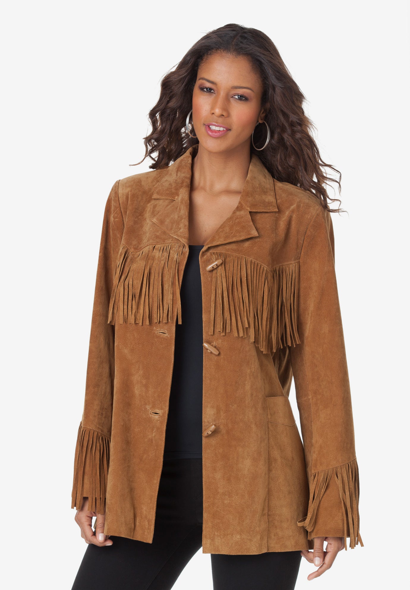 Plus Size Fringe Suede Jacket image number 0