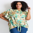 Tie Front Scarf Sleeve Blouse image number null