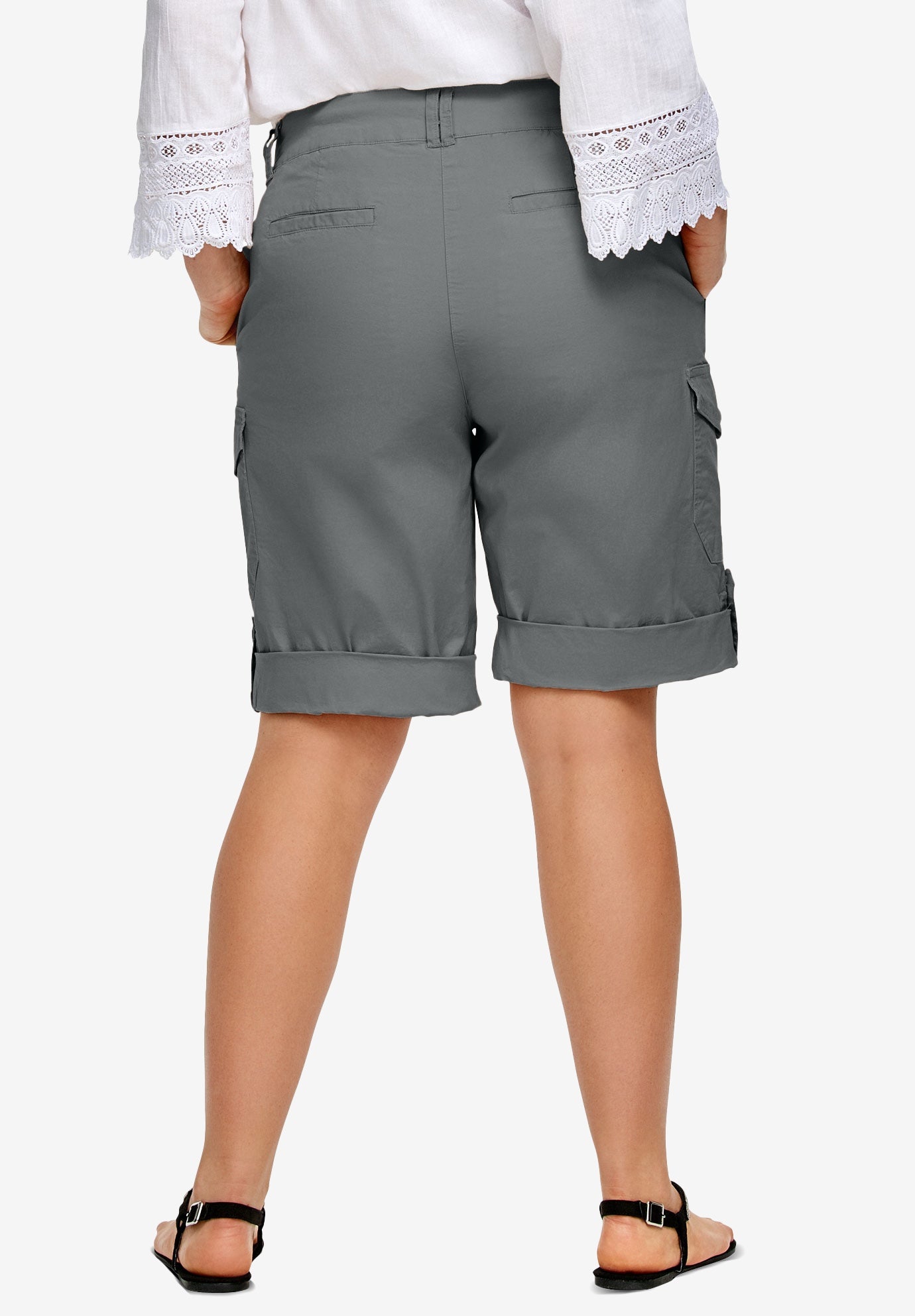 2 in 1 Mid-Rise Stretch Cotton Convertible Cargo Bermuda To Shorts image number 1