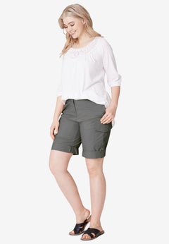 2 in 1 Mid-Rise Stretch Cotton Convertible Cargo Bermuda To Shorts