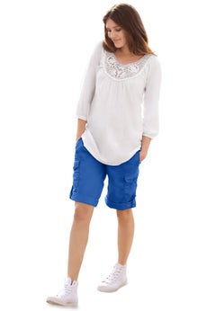 2 in 1 Mid-Rise Stretch Cotton Convertible Cargo Bermuda To Shorts