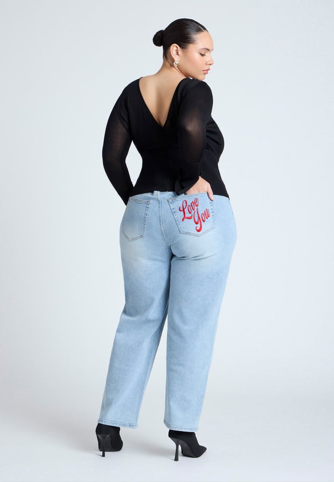 Embroidered Naomi Straight Leg Jean image number 1