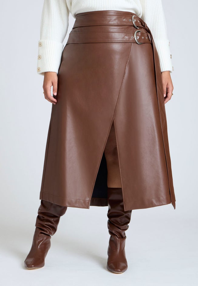 Double Belt Wrap Faux Leather Skirt image number 1