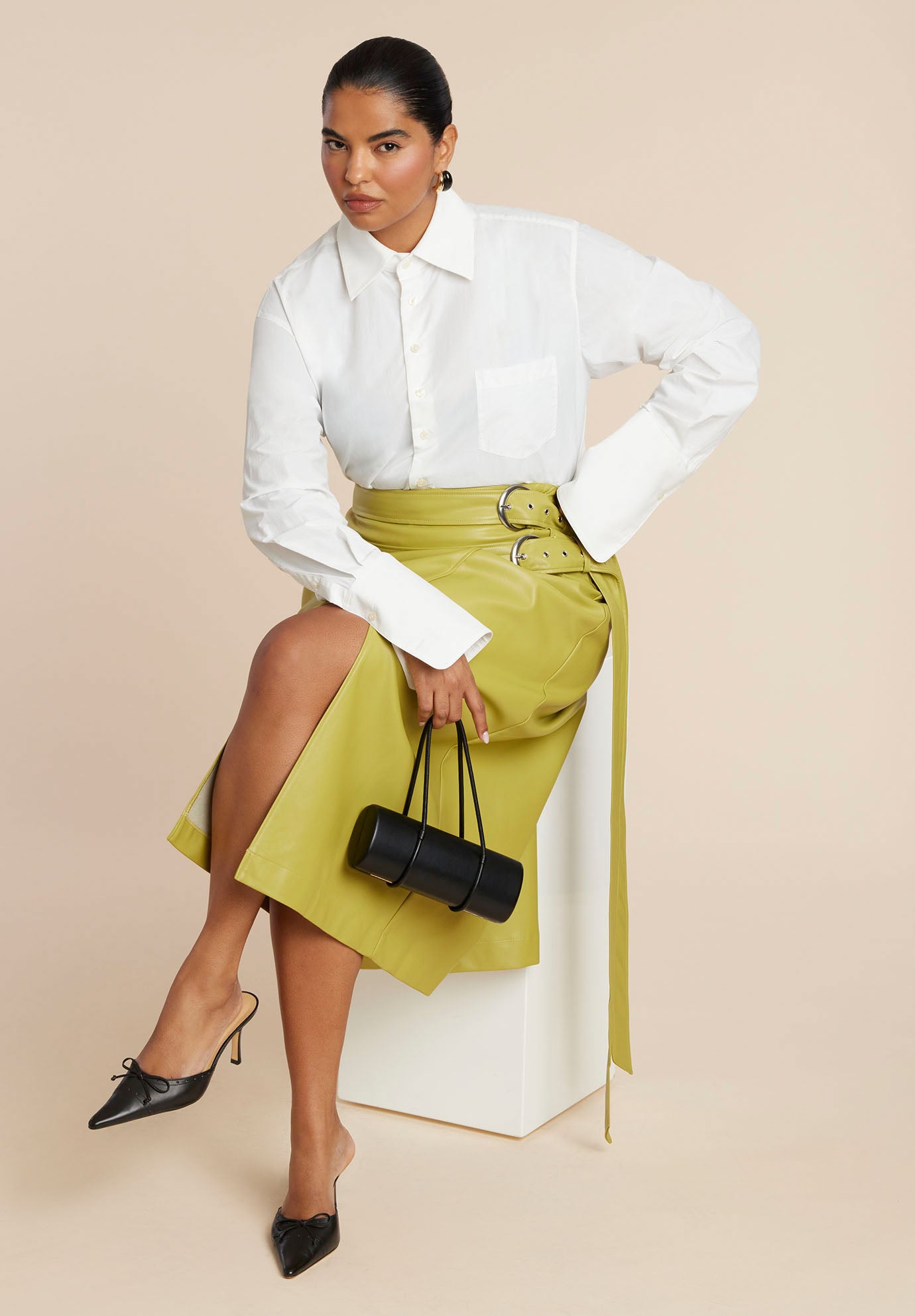 Double Belt Wrap Faux Leather Skirt image number 3