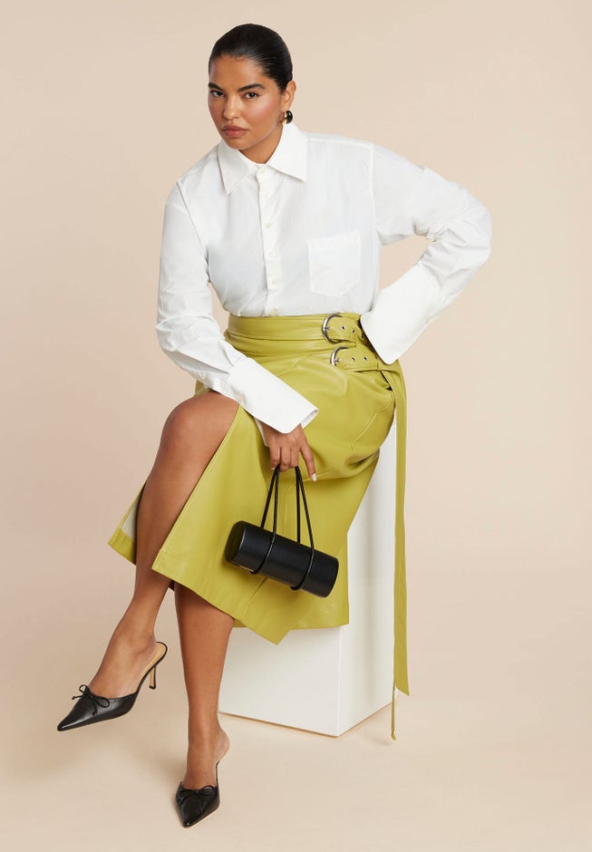 Double Belt Wrap Faux Leather Skirt image number 3