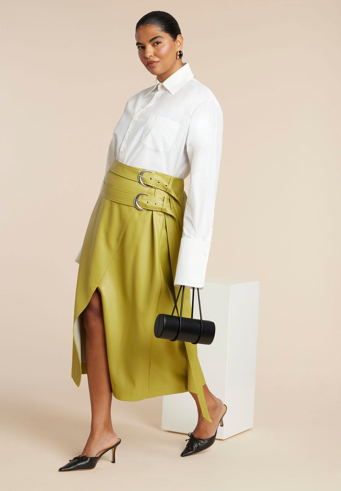 Double Belt Wrap Faux Leather Skirt image number 0