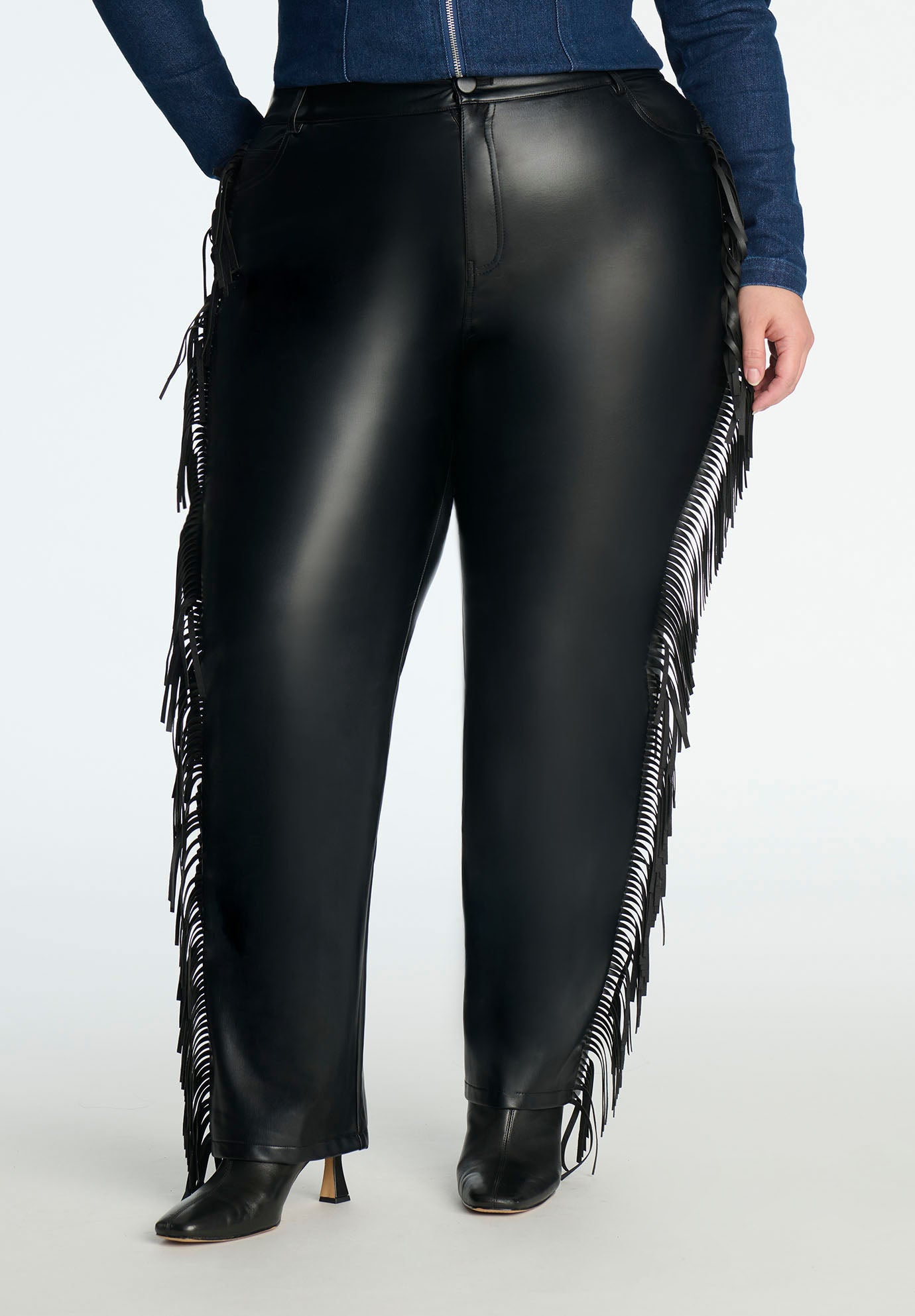 Faux Leather Pant With Fringe image number 1