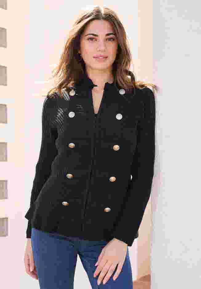 Plus Size Military-Inspired Ribbed Cardigan Sweater image number 1