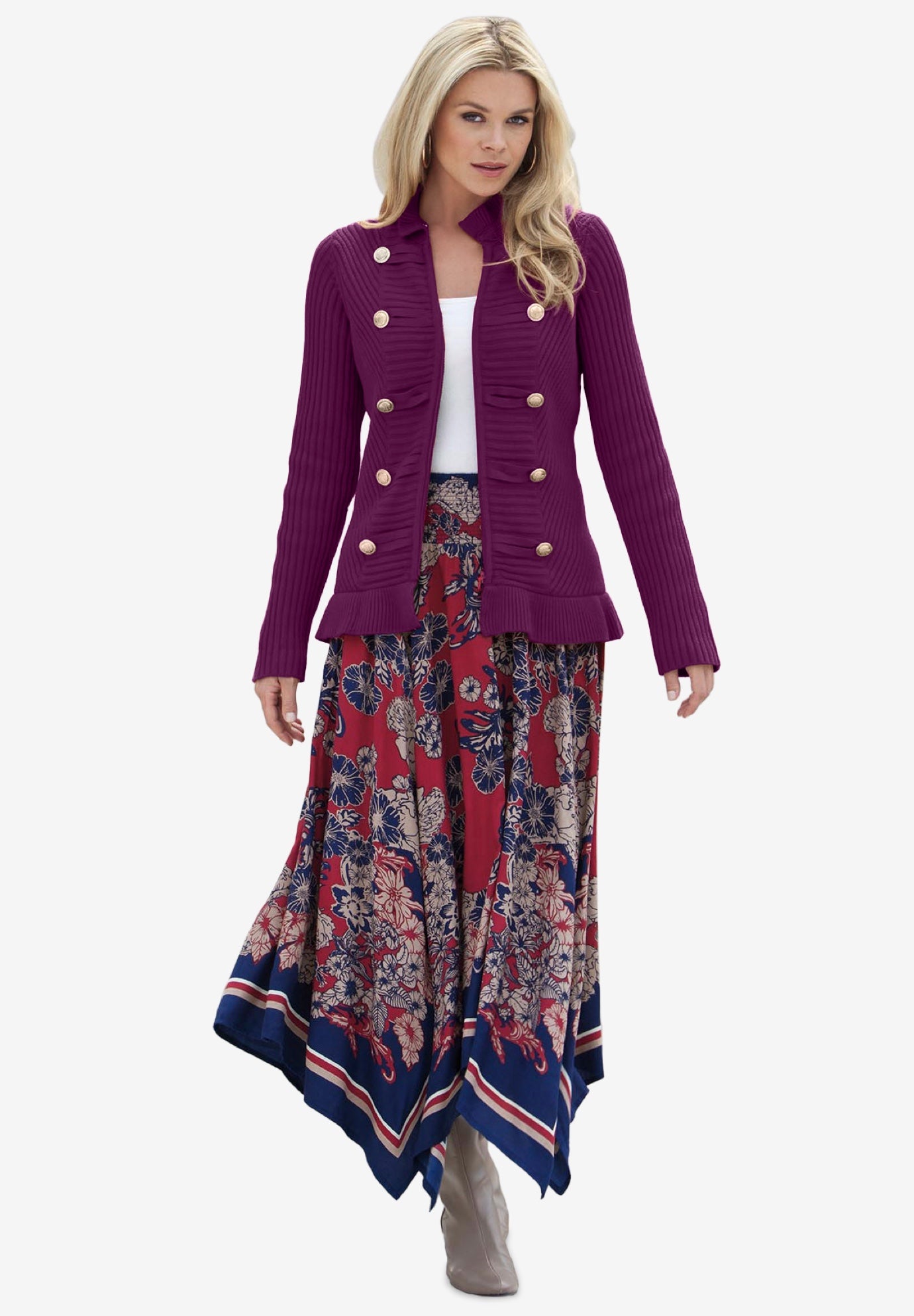 Plus Size Military-Inspired Ribbed Cardigan Sweater image number 0