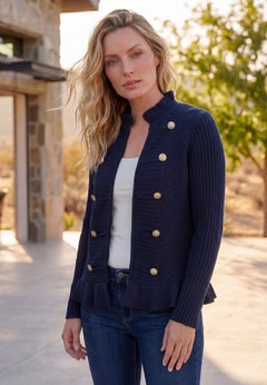 Plus Size Military-Inspired Ribbed Cardigan Sweater