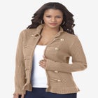 Plus Size Military-Inspired Ribbed Cardigan Sweater image number null