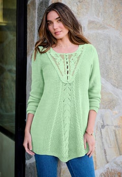 Plus Size Lace Yoke Pullover Sweater
