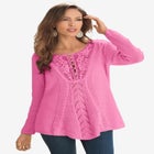 Plus Size Lace Yoke Pullover Sweater image number null