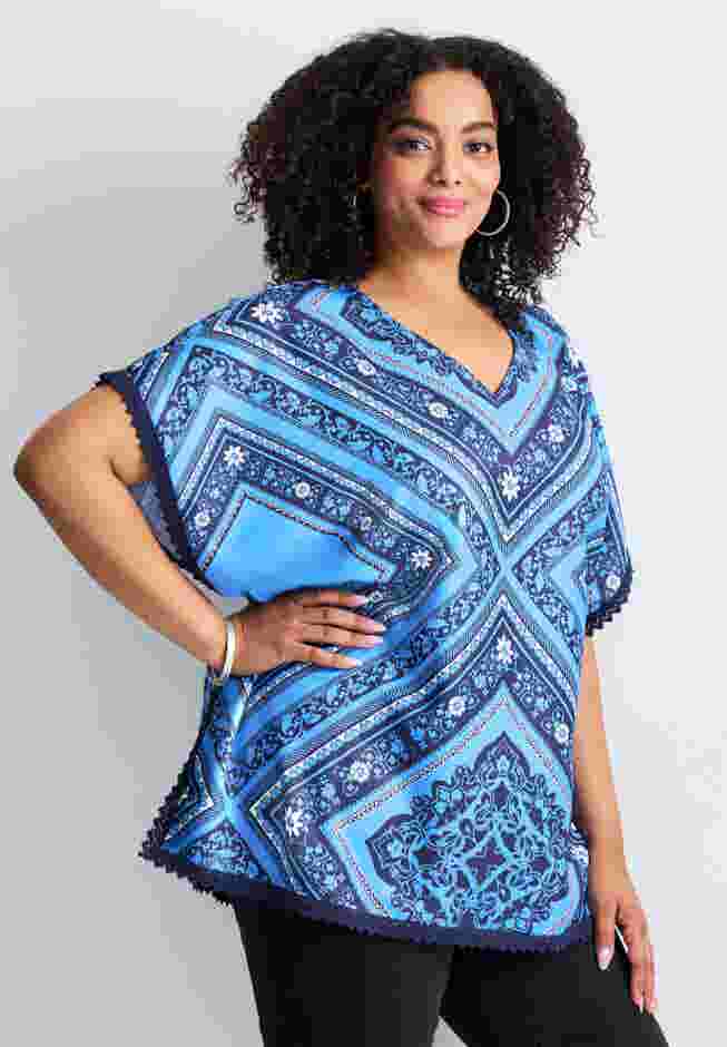 Crochet Trim Poncho Top image number 2
