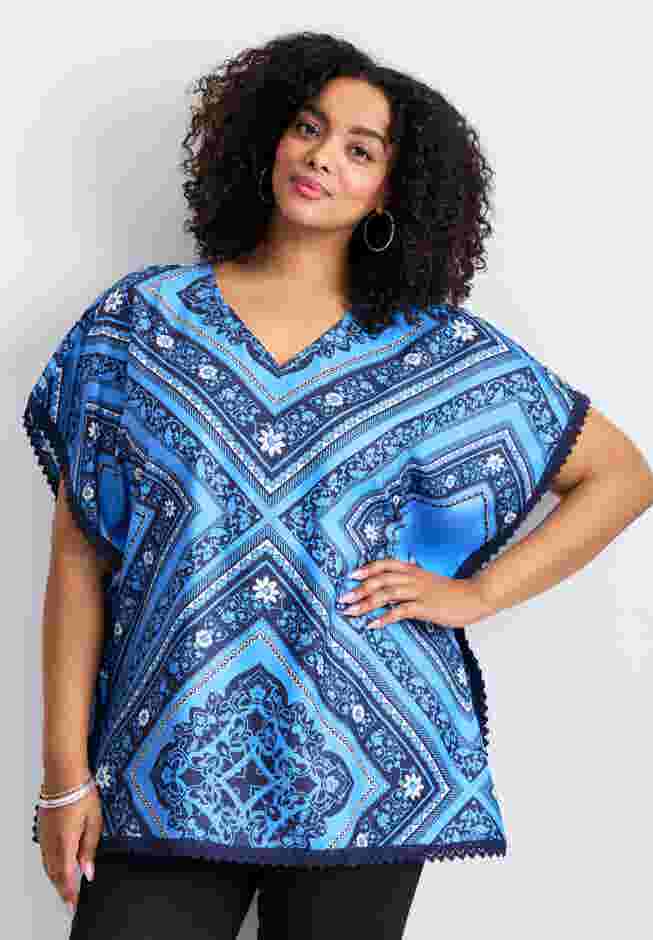 Crochet Trim Poncho Top image number 0