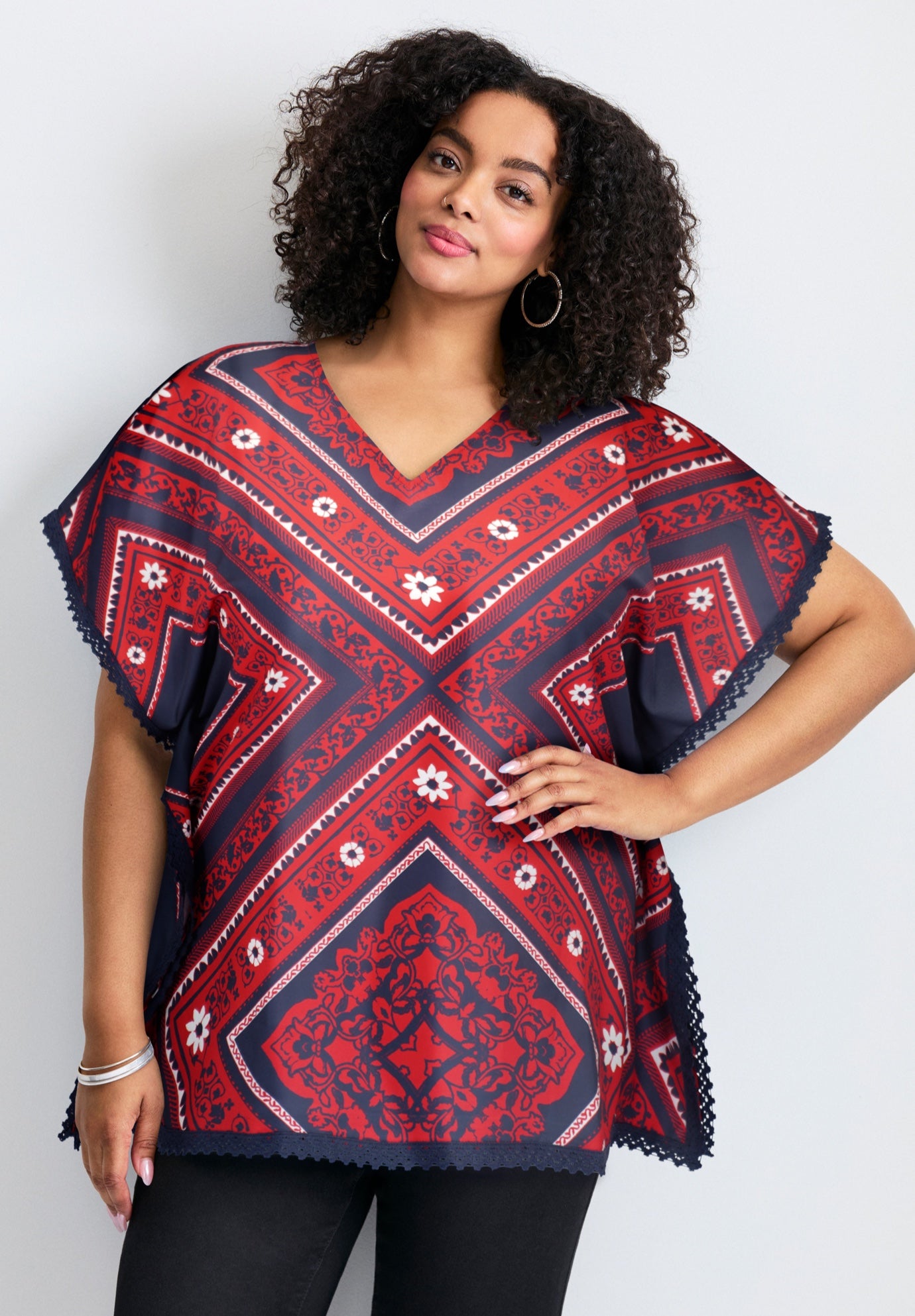 Crochet Trim Poncho Top image number 0