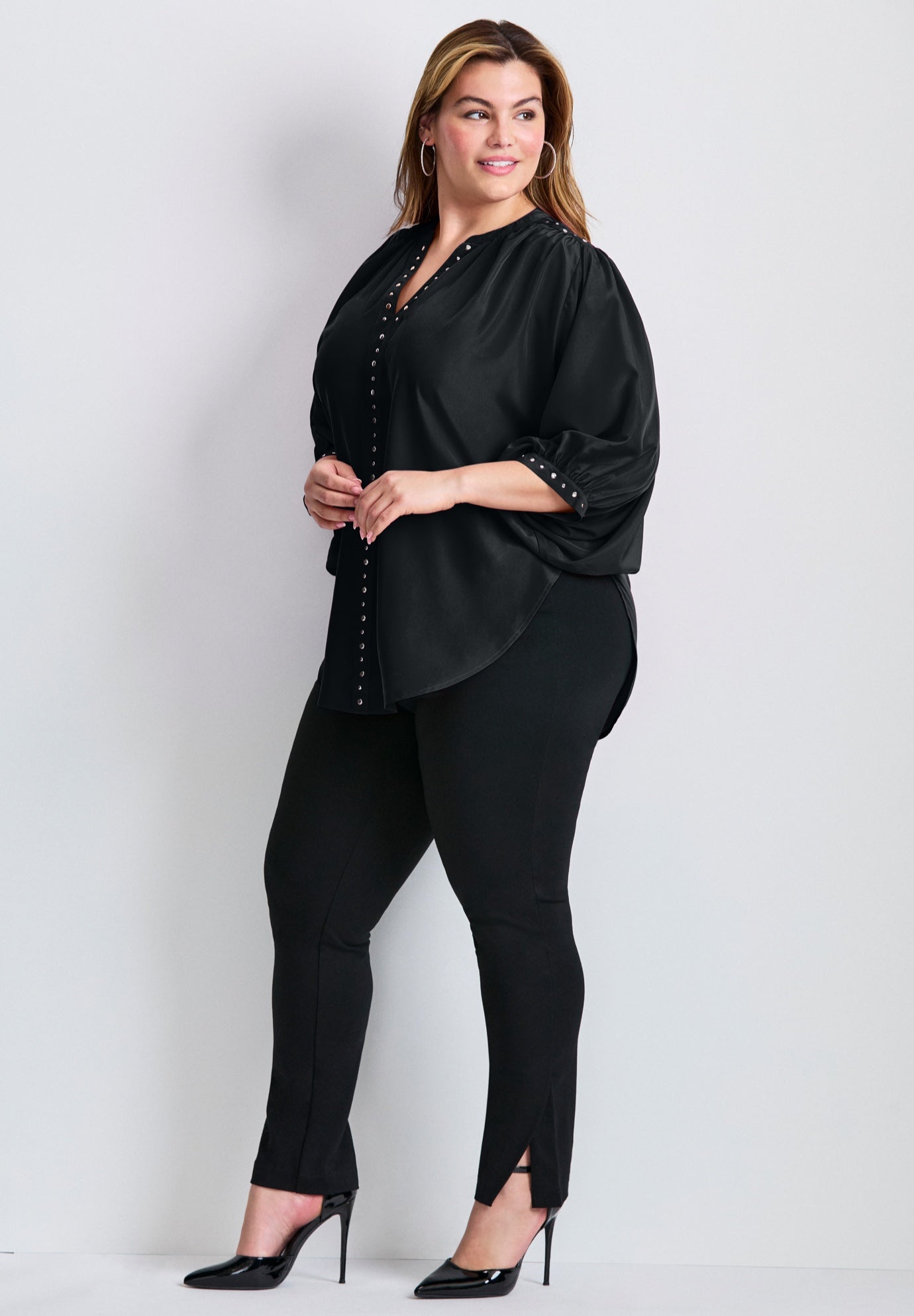 Studded Blouson Sleeve Blouse image number 2