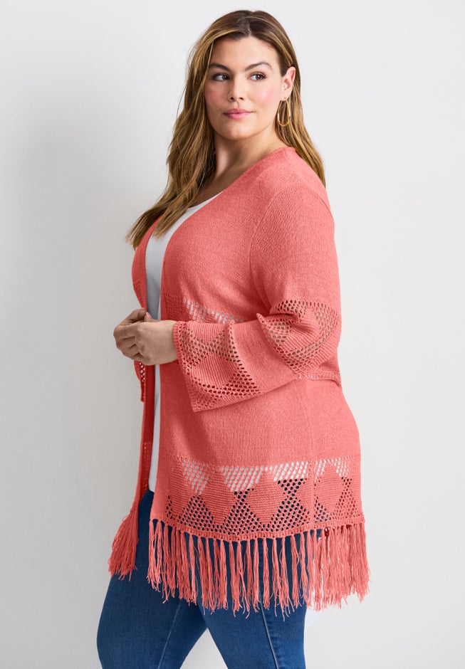 Pointelle Fringe Cardigan image number 2