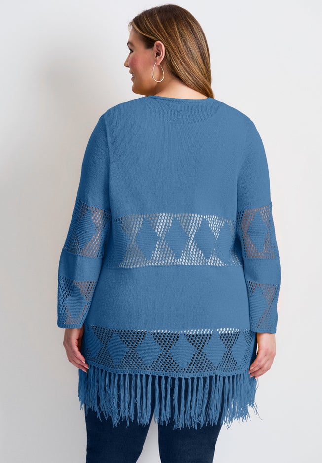 Pointelle Fringe Cardigan image number 1
