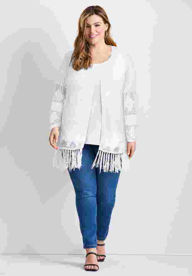 Pointelle Fringe Cardigan image number 0