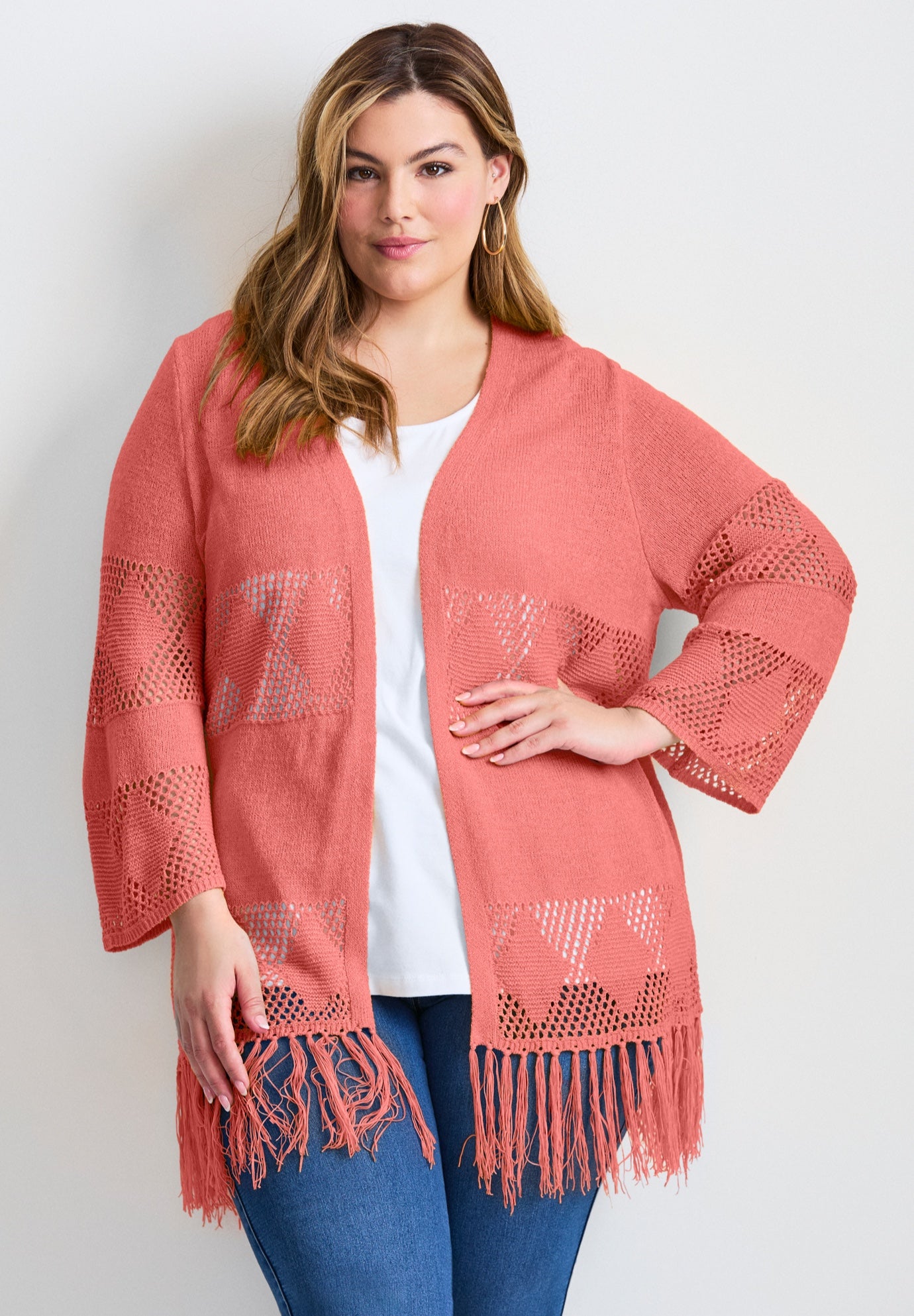 Pointelle Fringe Cardigan image number 0