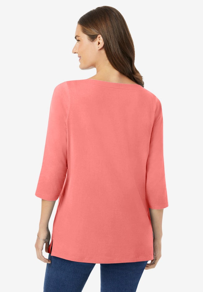Perfect Three-Quarter Sleeve Boatneck Tee image number 1