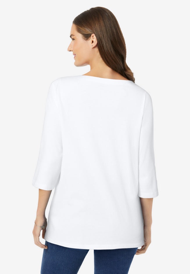 Perfect Three-Quarter Sleeve Boatneck Tee image number 1