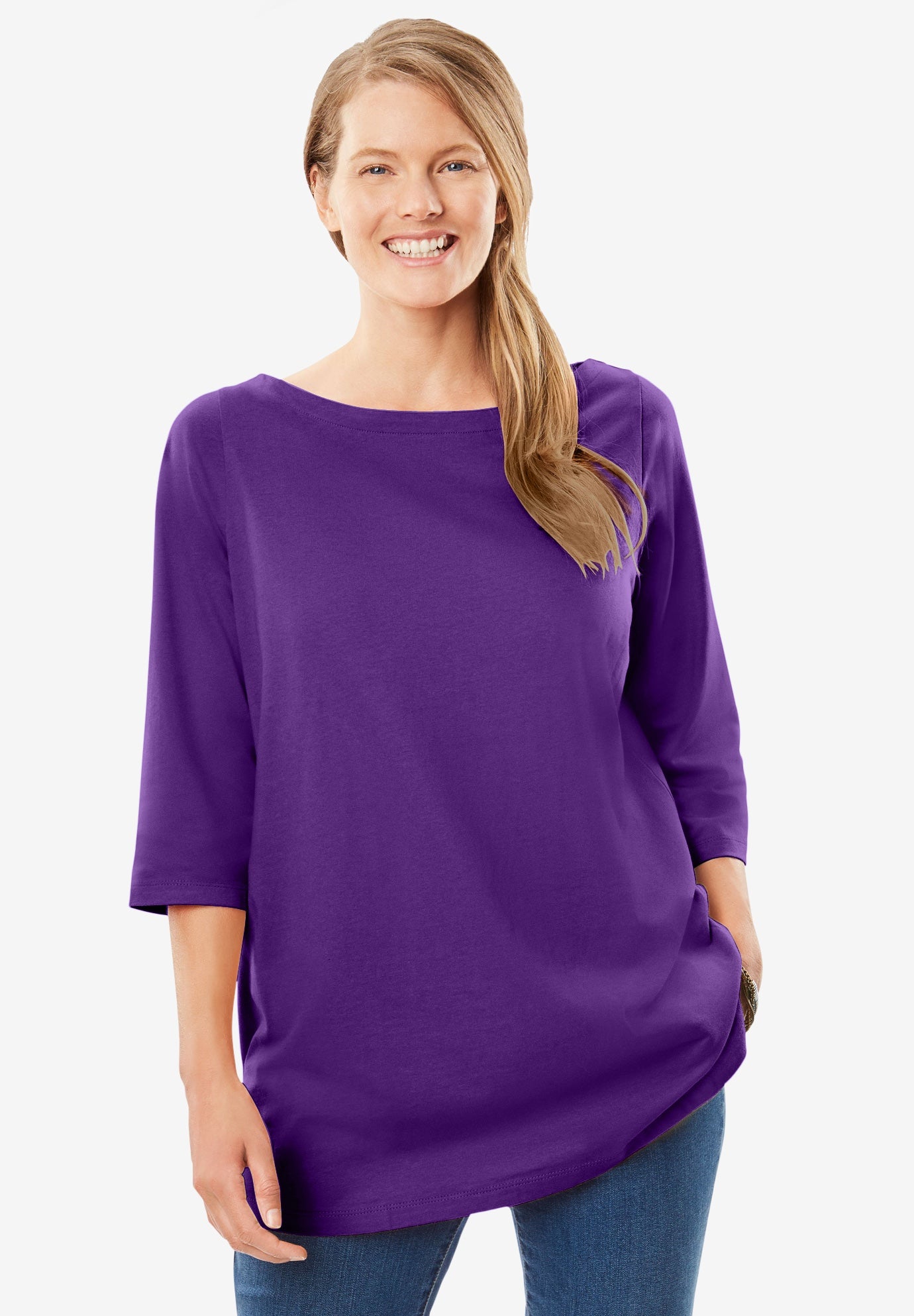 Perfect Three-Quarter Sleeve Boatneck Tee image number 0