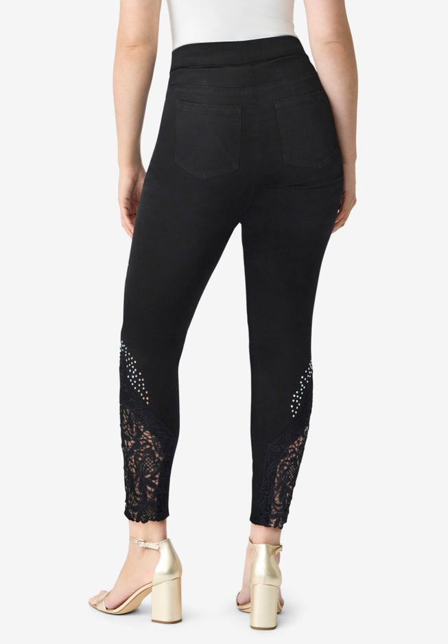 Plus Size 360&deg; Stretch Lace Applique Jean image number 1