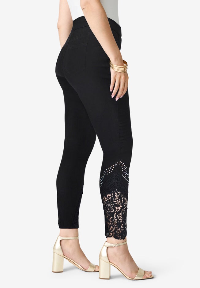 Plus Size 360° Stretch Lace Applique Jean image number 2