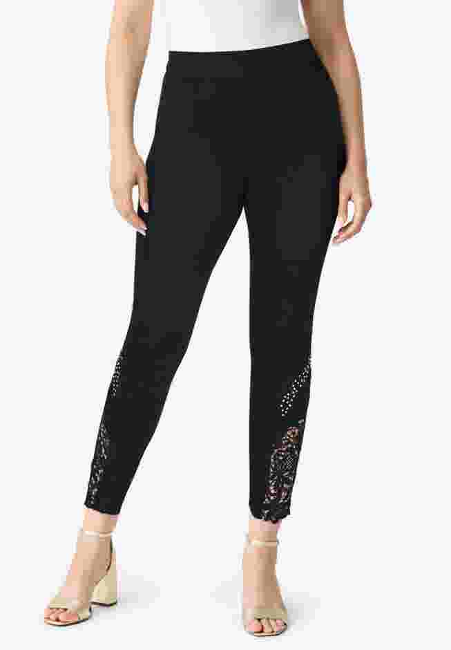 Plus Size 360° Stretch Lace Applique Jean image number 0