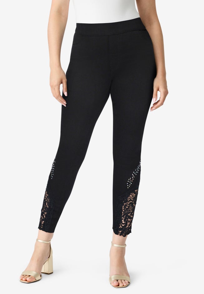 Plus Size 360° Stretch Lace Applique Jean image number 0