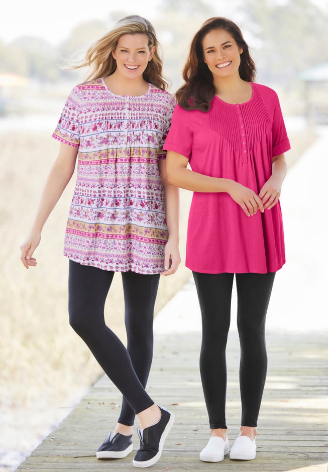 Short-Sleeve Pintucked Henley Tunic image number 7