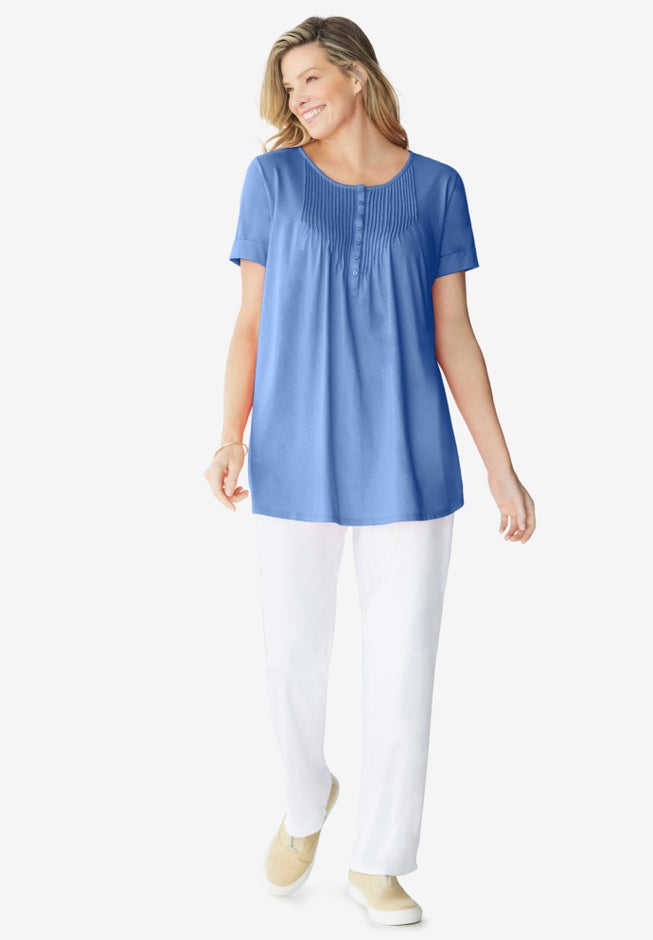 Short-Sleeve Pintucked Henley Tunic image number 5