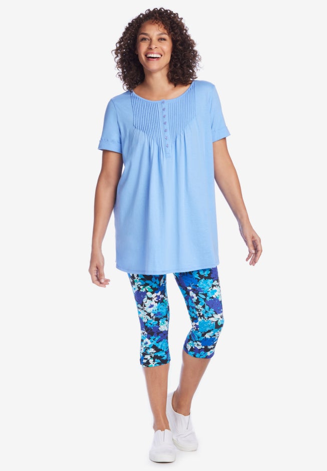 Short-Sleeve Pintucked Henley Tunic image number 7