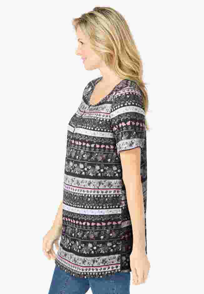 Short-Sleeve Pintucked Henley Tunic image number 2