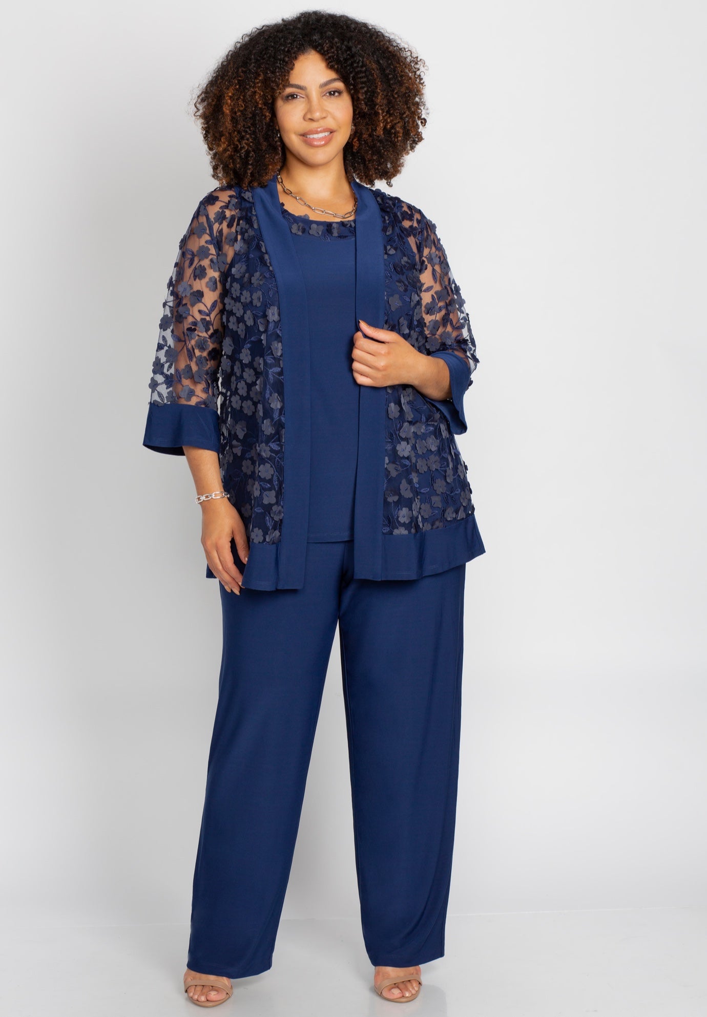 Floral Lace 3-Piece Pant Suit image number 3
