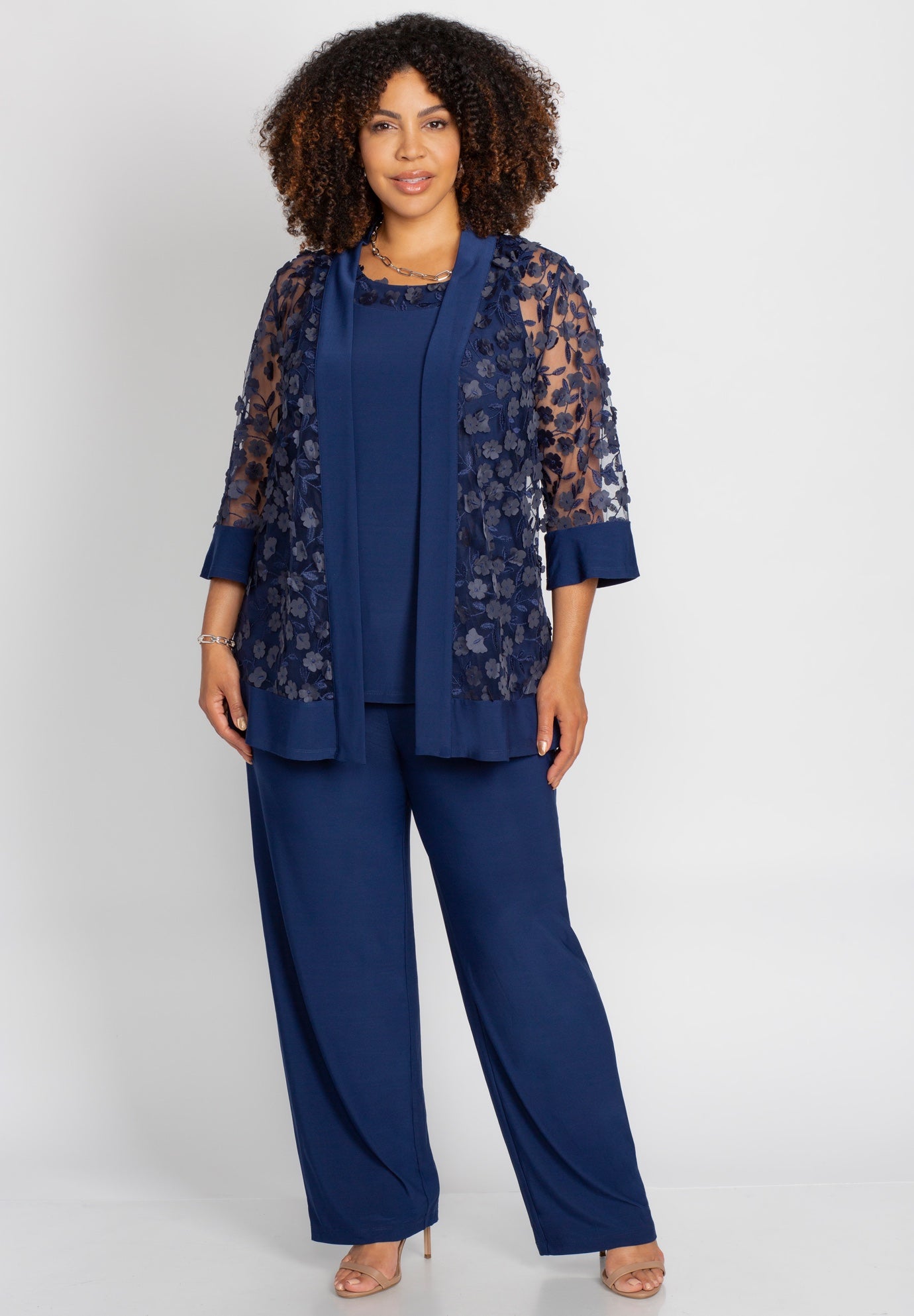 Floral Lace 3-Piece Pant Suit image number 0
