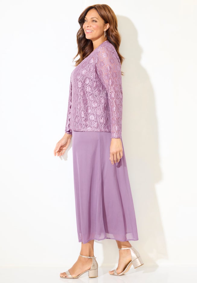 Long Lace Jacket Dress Two-Piece Set | OneStopPlus Long Lace Jacket Dress Two-Piece Set | OneStopPlus