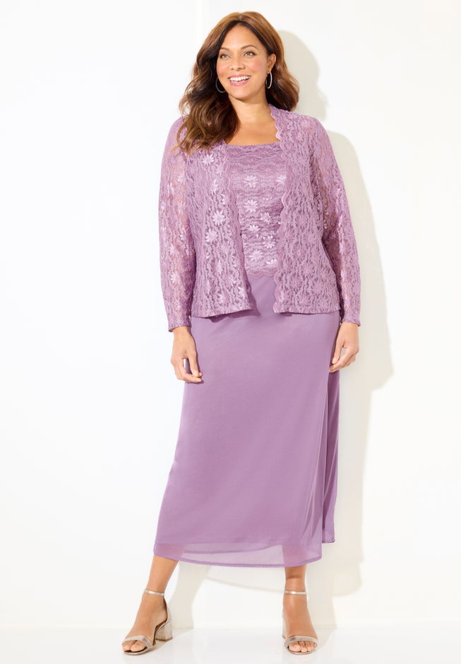Long Lace Jacket Dress Two-Piece Set | OneStopPlus Long Lace Jacket Dress Two-Piece Set | OneStopPlus