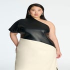 One Shoulder Colorblock Faux Leather Dress image number null