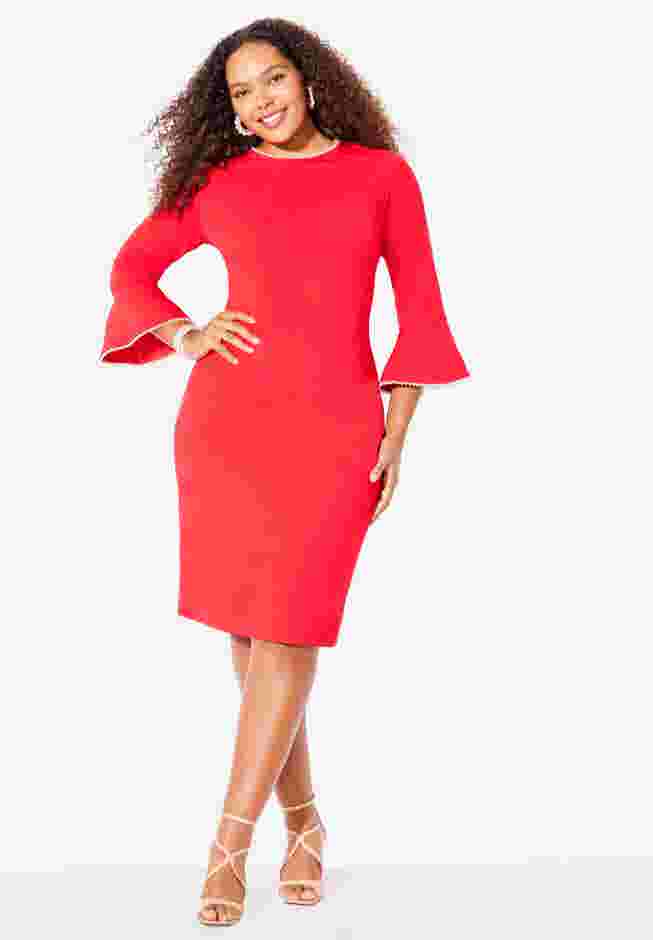 Faux Pearl Trim Ruffle Sleeve Shift Dress image number 4