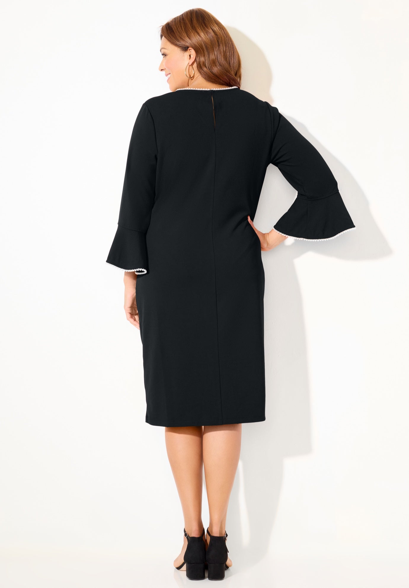 Faux Pearl Trim Ruffle Sleeve Shift Dress image number 1