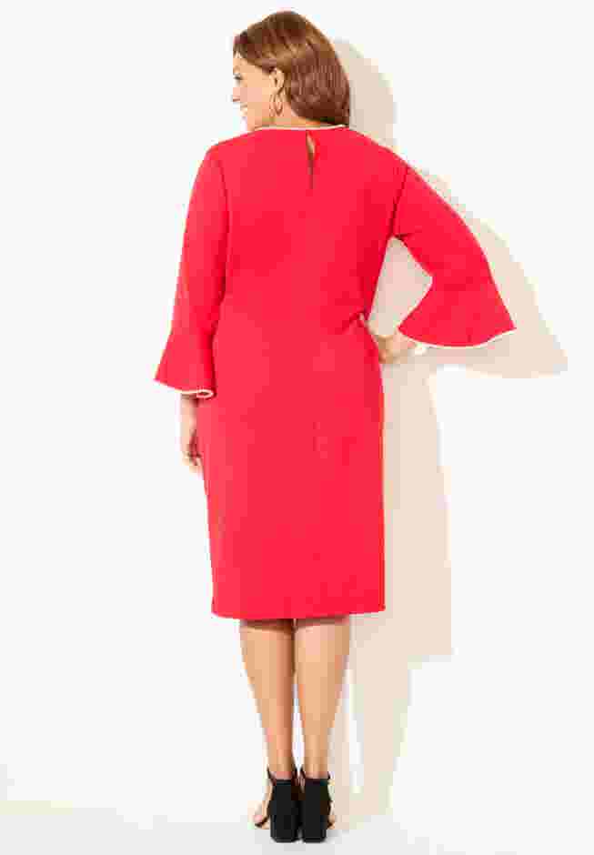 Faux Pearl Trim Ruffle Sleeve Shift Dress image number 1