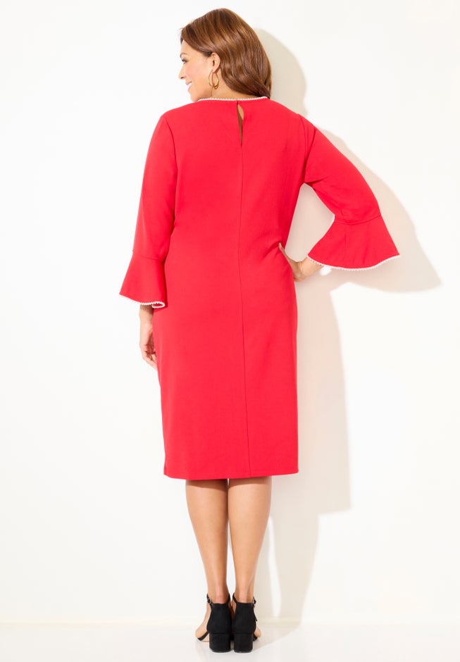 Faux Pearl Trim Ruffle Sleeve Shift Dress image number 1