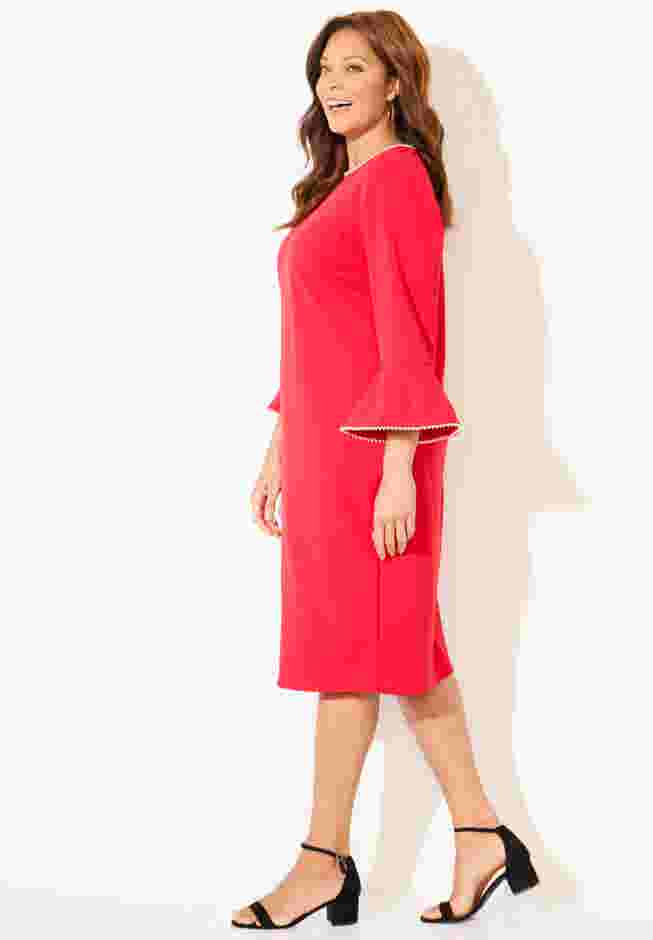 Faux Pearl Trim Ruffle Sleeve Shift Dress image number 2