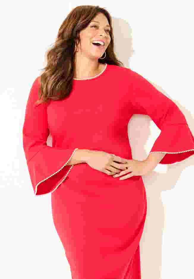 Faux Pearl Trim Ruffle Sleeve Shift Dress image number 3